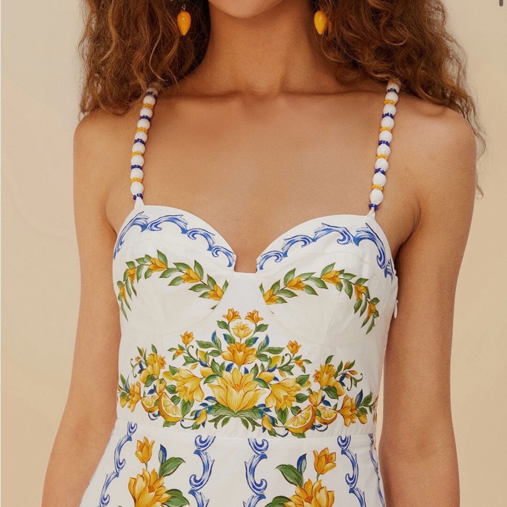 FARM Rio White and Yellow Floral Midi Dress